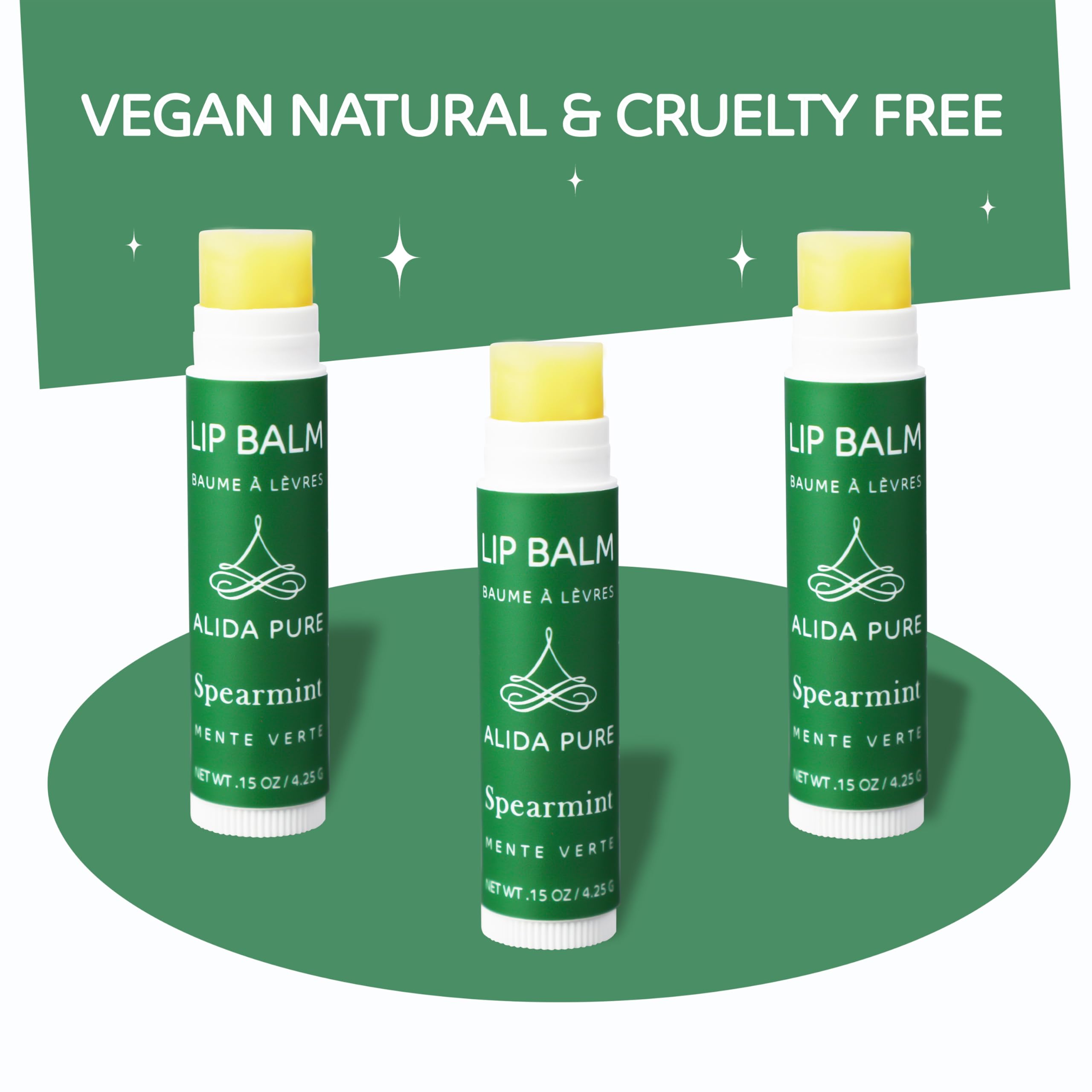 ALIDA PURE Spearmint Lip Balm Collection – Vegan, Beeswax-Free, 3-Tube Set with Organic Jojoba & Avocado Oils
