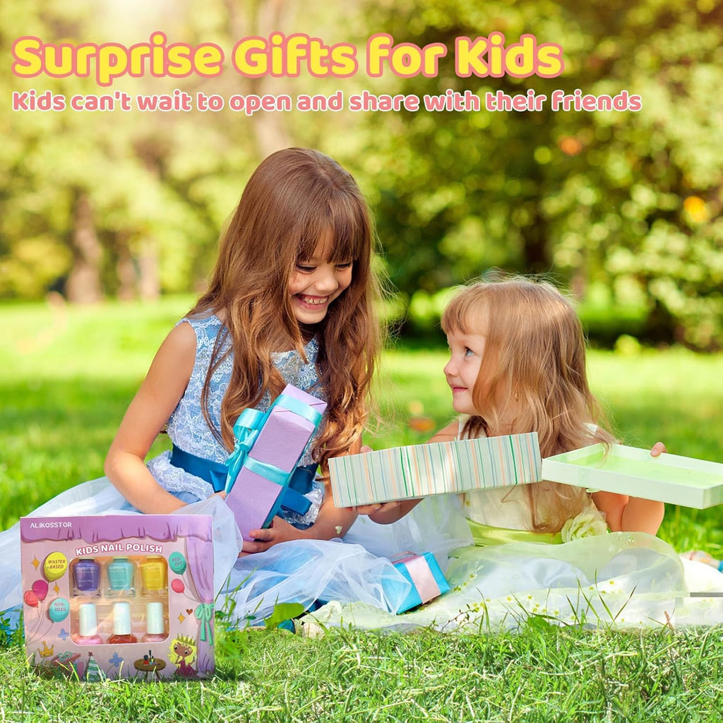 ALIKOSSTOR Glitter Nail Polish Set for Kids – 10 Non-Toxic, Quick-Dry, Peel-Off