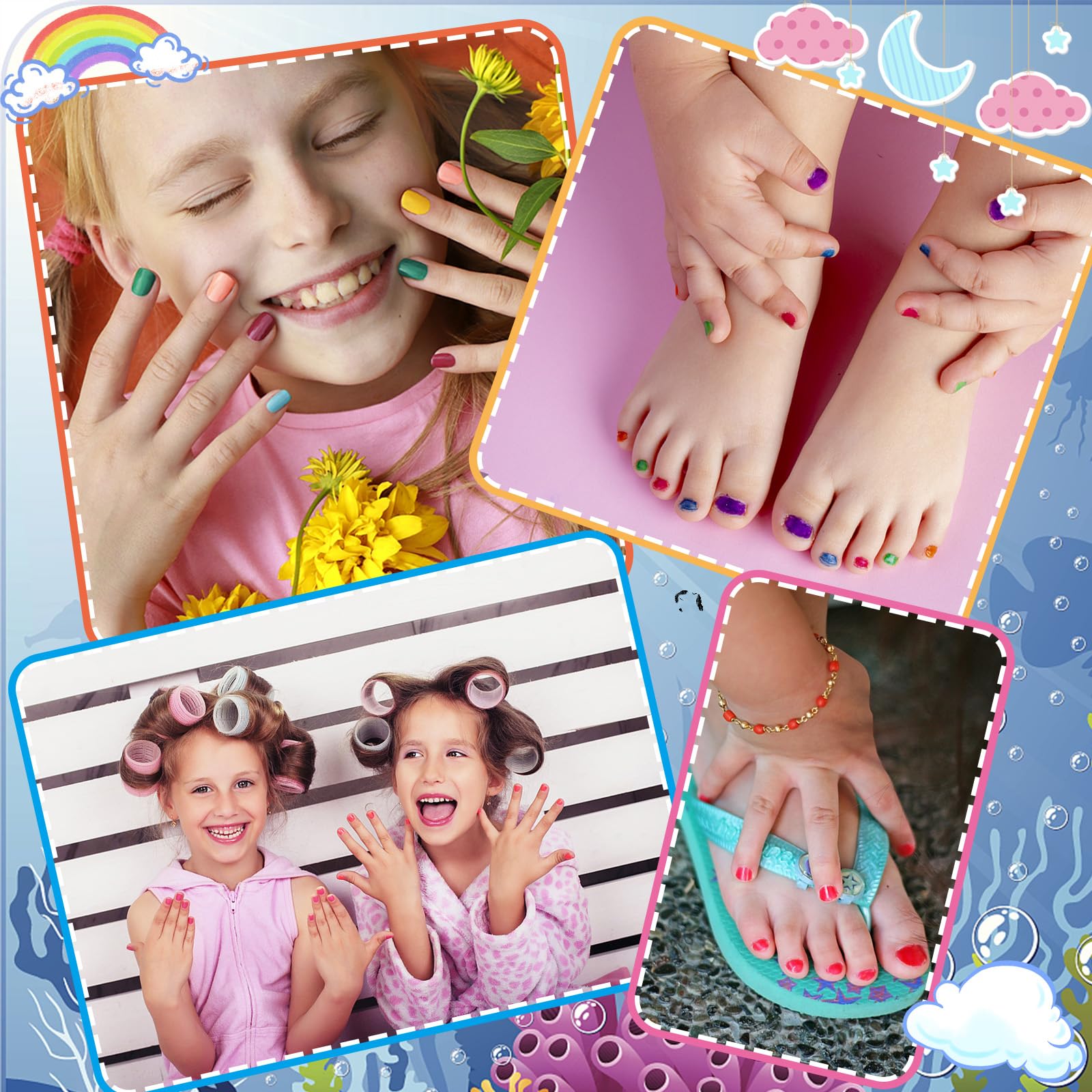 ALIKOSSTOR Glitter Nail Polish Set for Kids – 10 Non-Toxic, Quick-Dry, Peel-Off