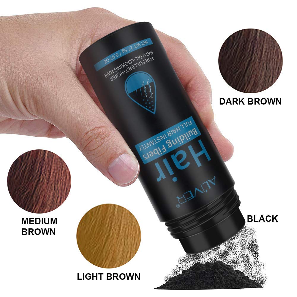 ALIVER Hair Fibers for Thinning Hair – Dark Brown Spray, Undetectable Natural Formula, 15 Seconds to Fuller Hair – Conceals Hair Loss for Men & Women | 0.97 oz