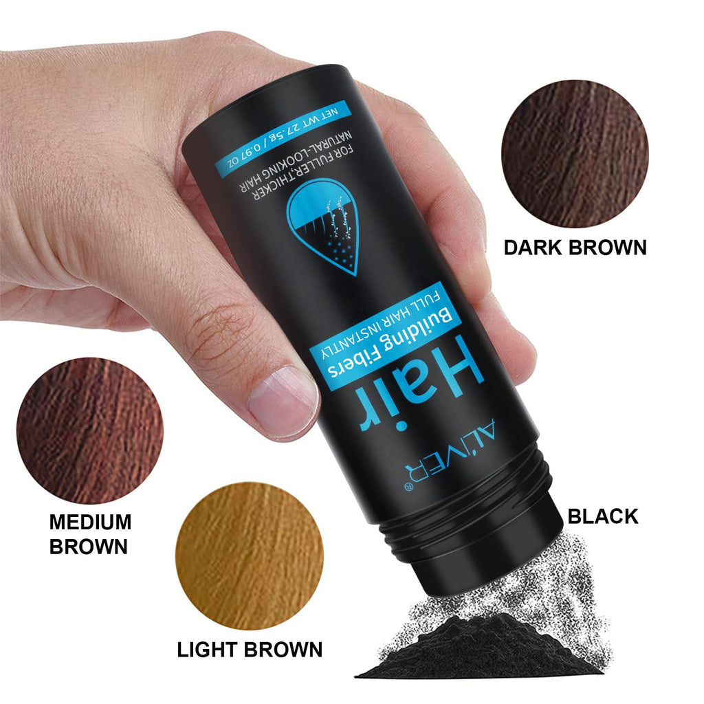 ALIVER Hair Fibers for Thinning Hair – Instant Fuller Look for Women & Men, Black, 27.5 g