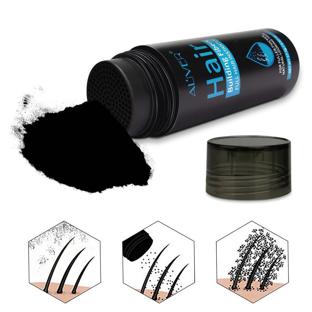 ALIVER Hair Fibers for Thinning Hair – Instant Fuller Look for Women & Men, Black, 27.5 g