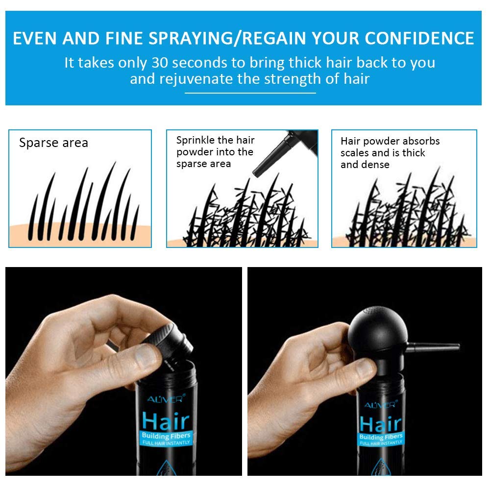 ALIVER Hair Fibers for Thinning Hair – Dark Brown Spray, Undetectable Natural Formula, 15 Seconds to Fuller Hair – Conceals Hair Loss for Men & Women | 0.97 oz