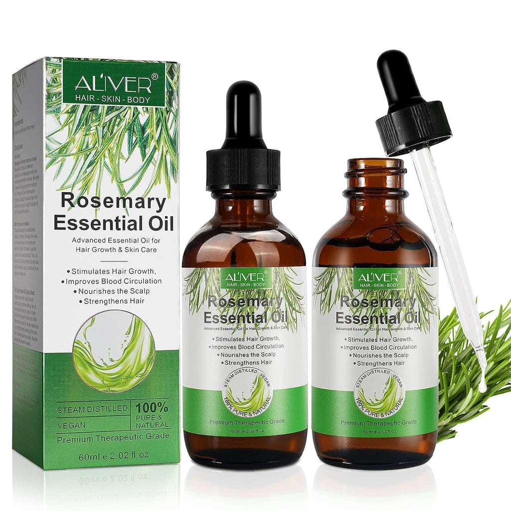 ALIVER Pure Rosemary Essential Oil – 2-Pack for Hair & Scalp Care | 2.02 Fl Oz