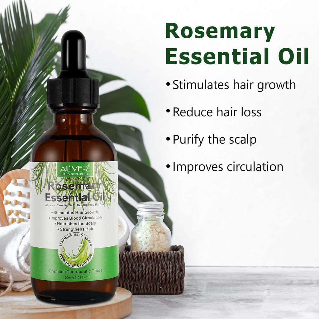 ALIVER Pure Rosemary Essential Oil – 2-Pack for Hair & Scalp Care | 2.02 Fl Oz