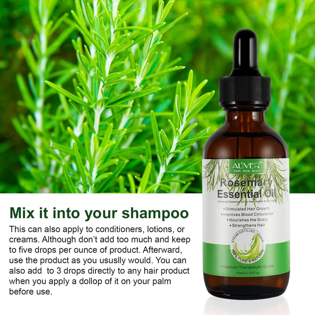 ALIVER Pure Rosemary Essential Oil – 2-Pack for Hair & Scalp Care | 2.02 Fl Oz