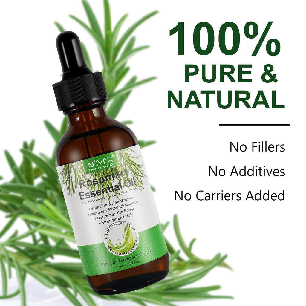 ALIVER Pure Rosemary Essential Oil – 2-Pack for Hair & Scalp Care | 2.02 Fl Oz