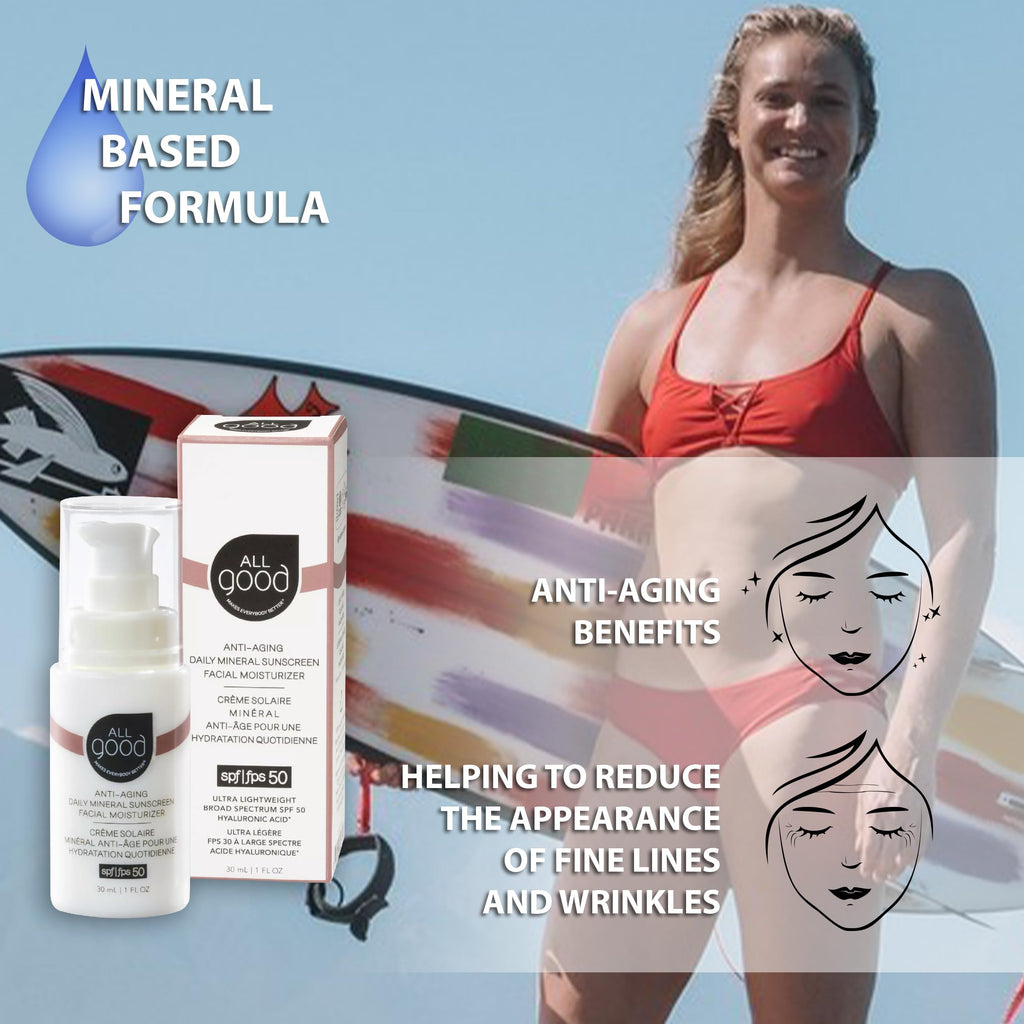 All Good Anti-Aging Daily Mineral Sunscreen SPF 50 | Hyaluronic Acid, Niacinamide, Calendula | 1oz