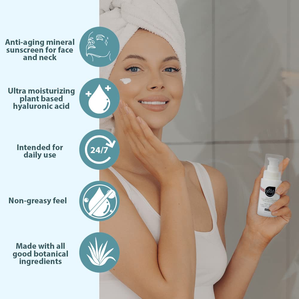 All Good Anti-Aging Daily Mineral Sunscreen SPF 50 | Hyaluronic Acid, Niacinamide, Calendula | 1oz