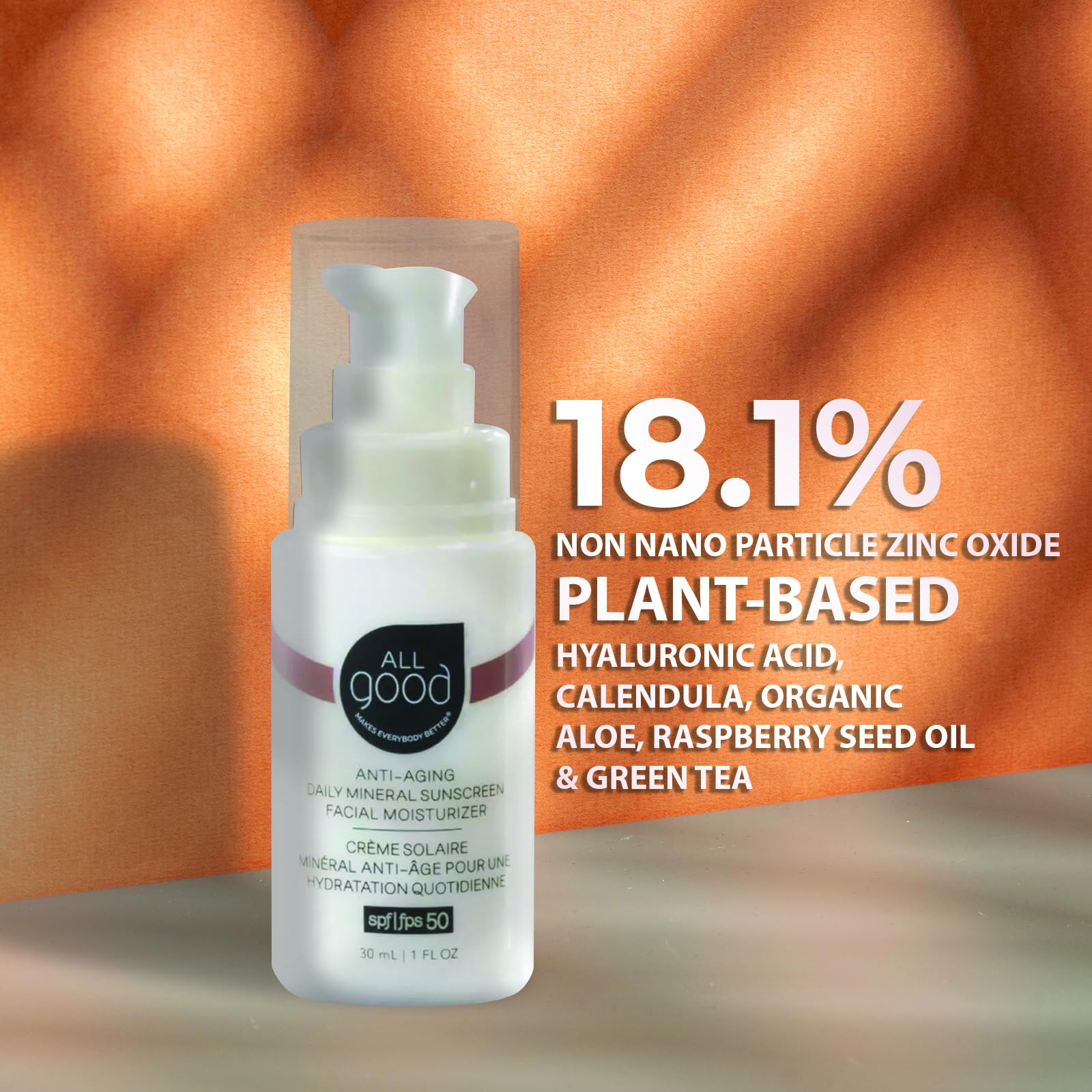 All Good Anti-Aging Daily Mineral Sunscreen SPF 50 | Hyaluronic Acid, Niacinamide, Calendula | 1oz