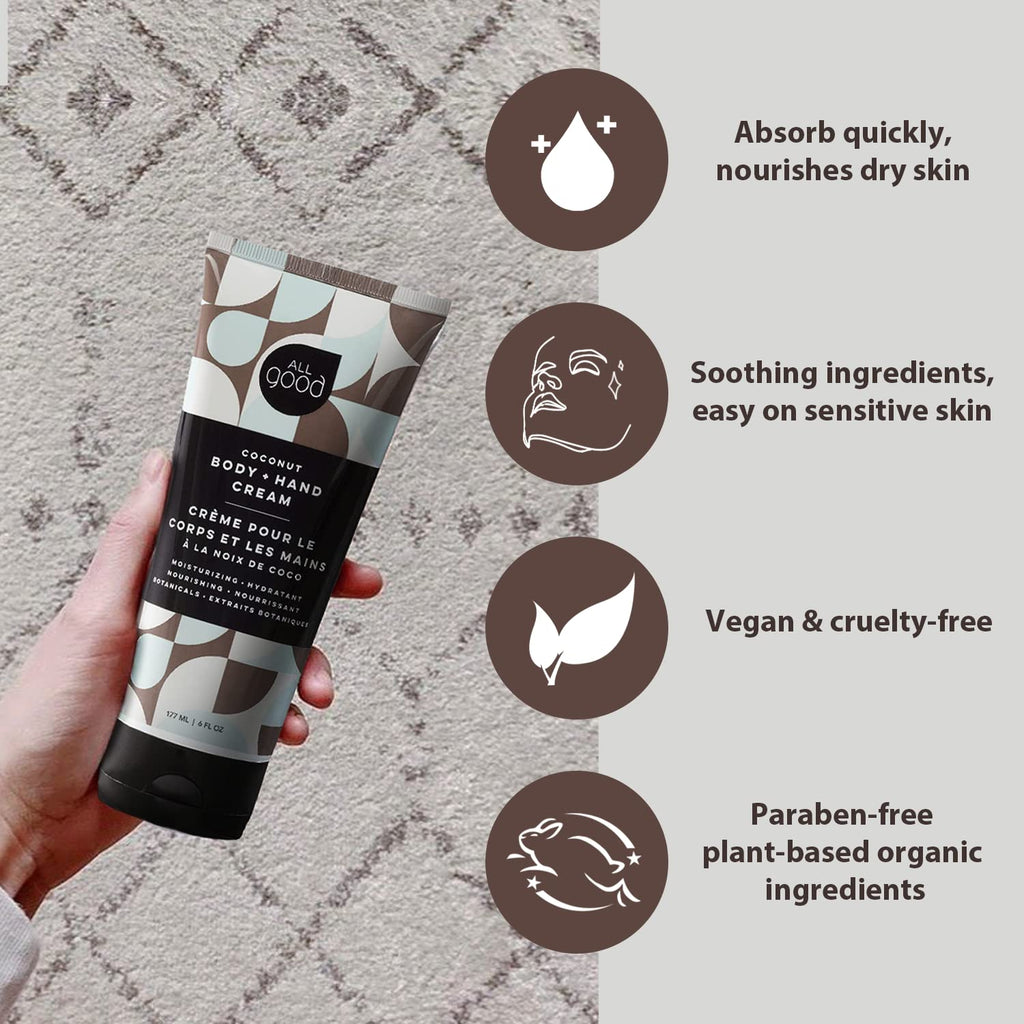 All Good Hand & Body Lotion — Organic Moisturizer with Cocoa Butter, Vitamin E, 3-Pack (Coconut, Lavender, Jasmine Rose)