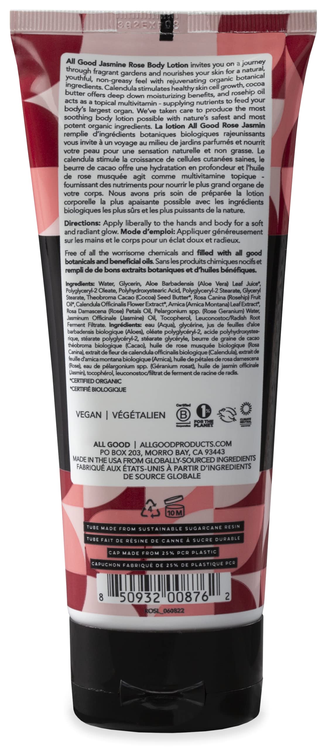 All Good Hand & Body Lotion – Organic Jasmine Rose Moisturizer, Non-Greasy, 6 fl oz