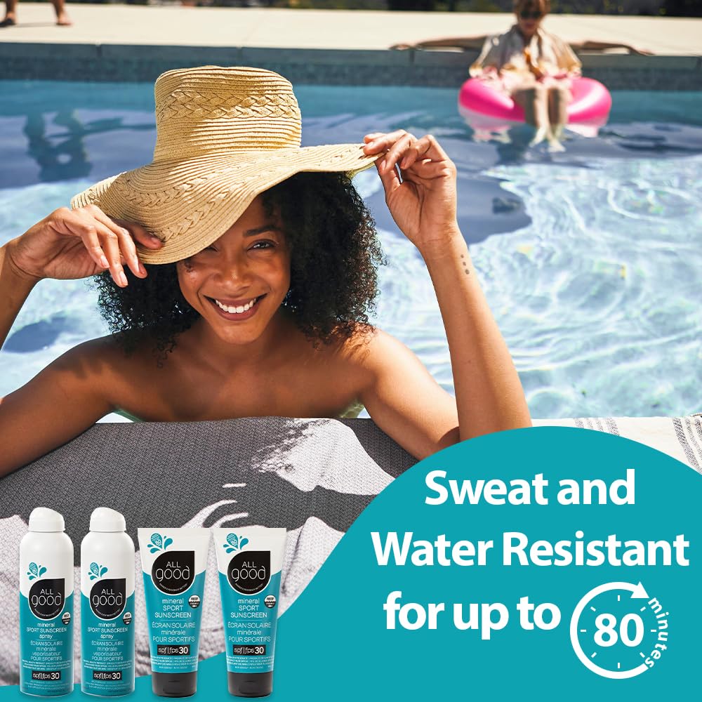All Good Sport Sunscreen SPF 30 – Reef-Friendly, Broad Spectrum, Water-Resistant – Spray & Lotion Duo