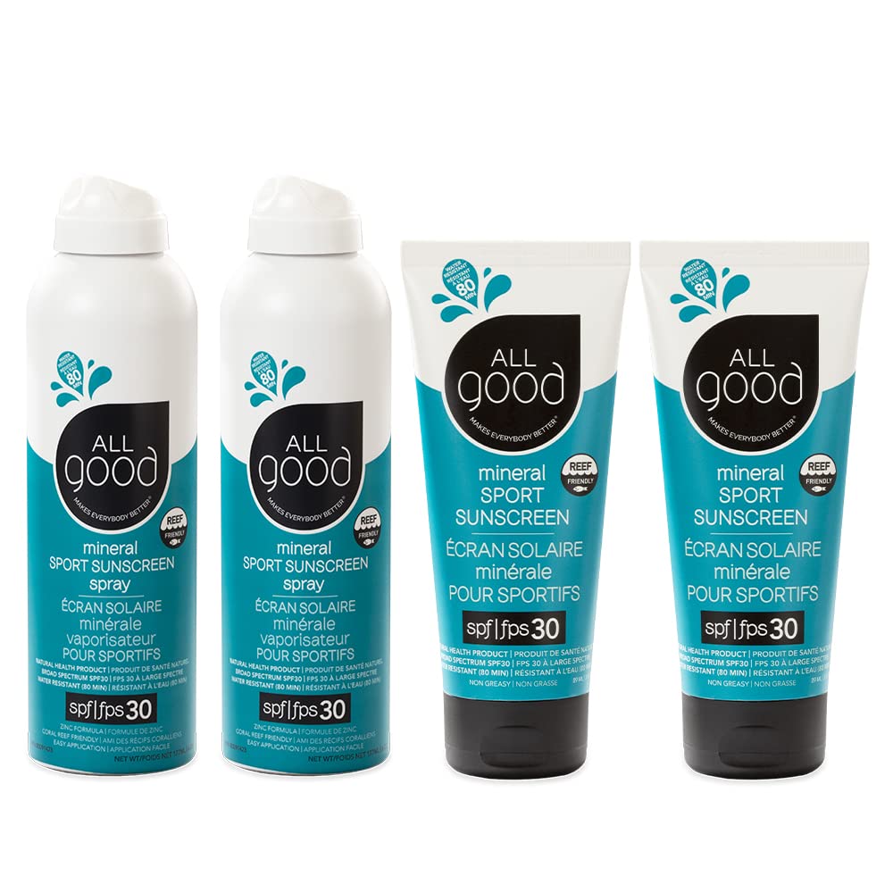 All Good Sport Sunscreen SPF 30 – Reef-Friendly, Broad Spectrum, Water-Resistant – Spray & Lotion Duo