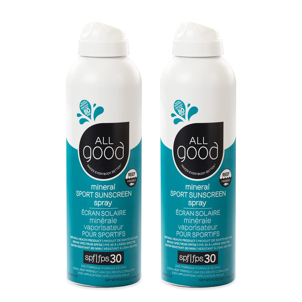All Good Sport Sunscreen Spray SPF 30 - Broad Spectrum, Water Resistant, Reef Friendly (2-Pack) | All Good Makes Everything Better