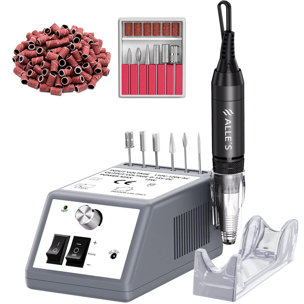 alle's 30000 RPM Professional Nail Drill Machine – Efile Kit with 6 Bits & 106 Sanding Bands (Grey)