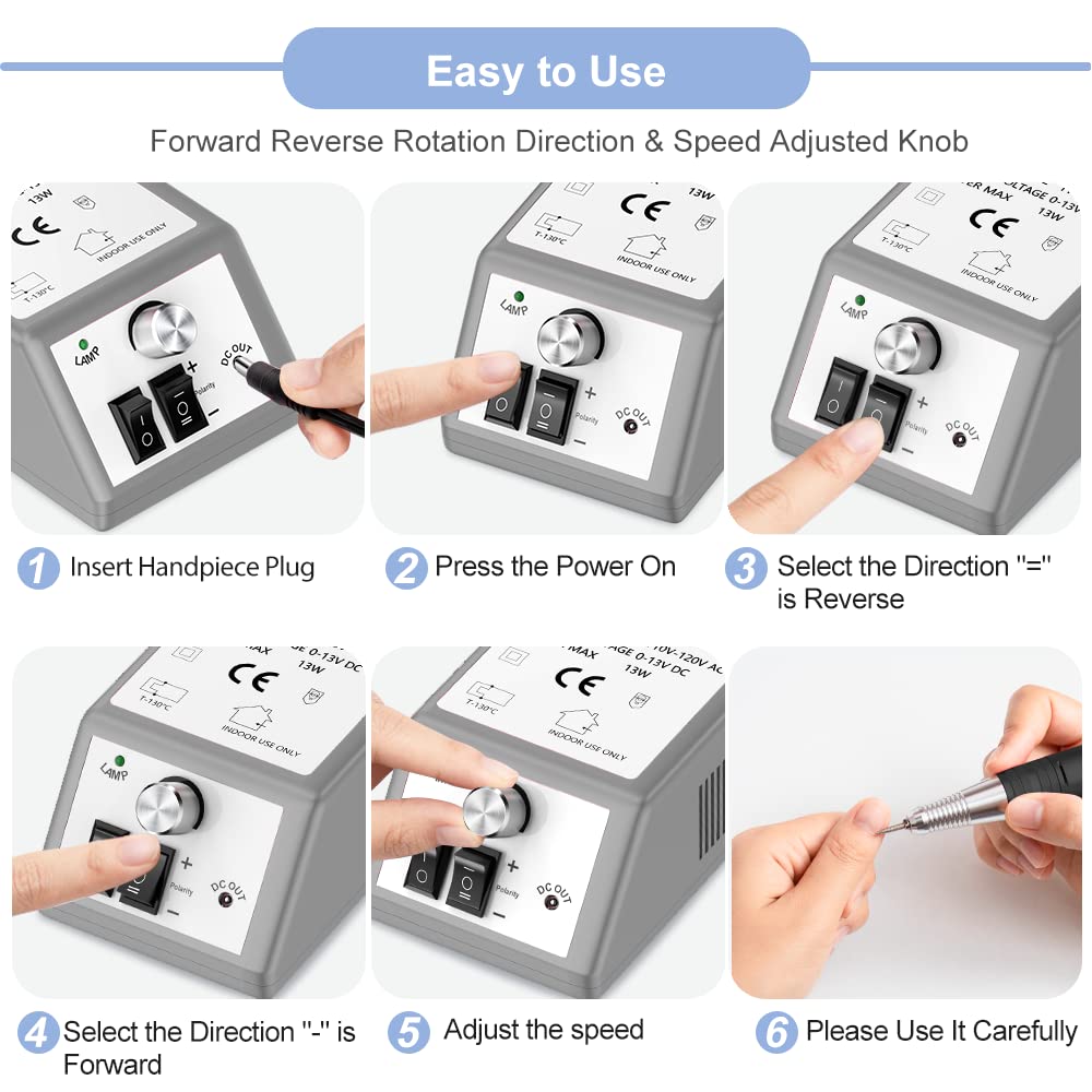 alle's 30000 RPM Professional Nail Drill Machine – Efile Kit with 6 Bits & 106 Sanding Bands (Grey)