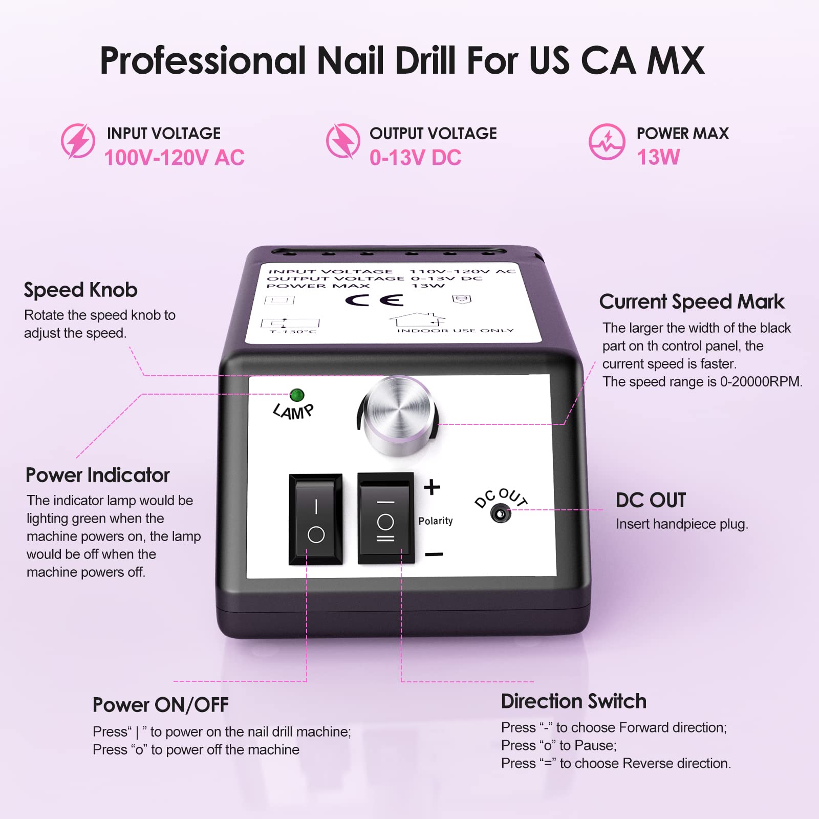 alle's Professional Nail Drill Machine 20000 RPM Efile Kit — 6 Bits, 106 Sanding Bands (Black)