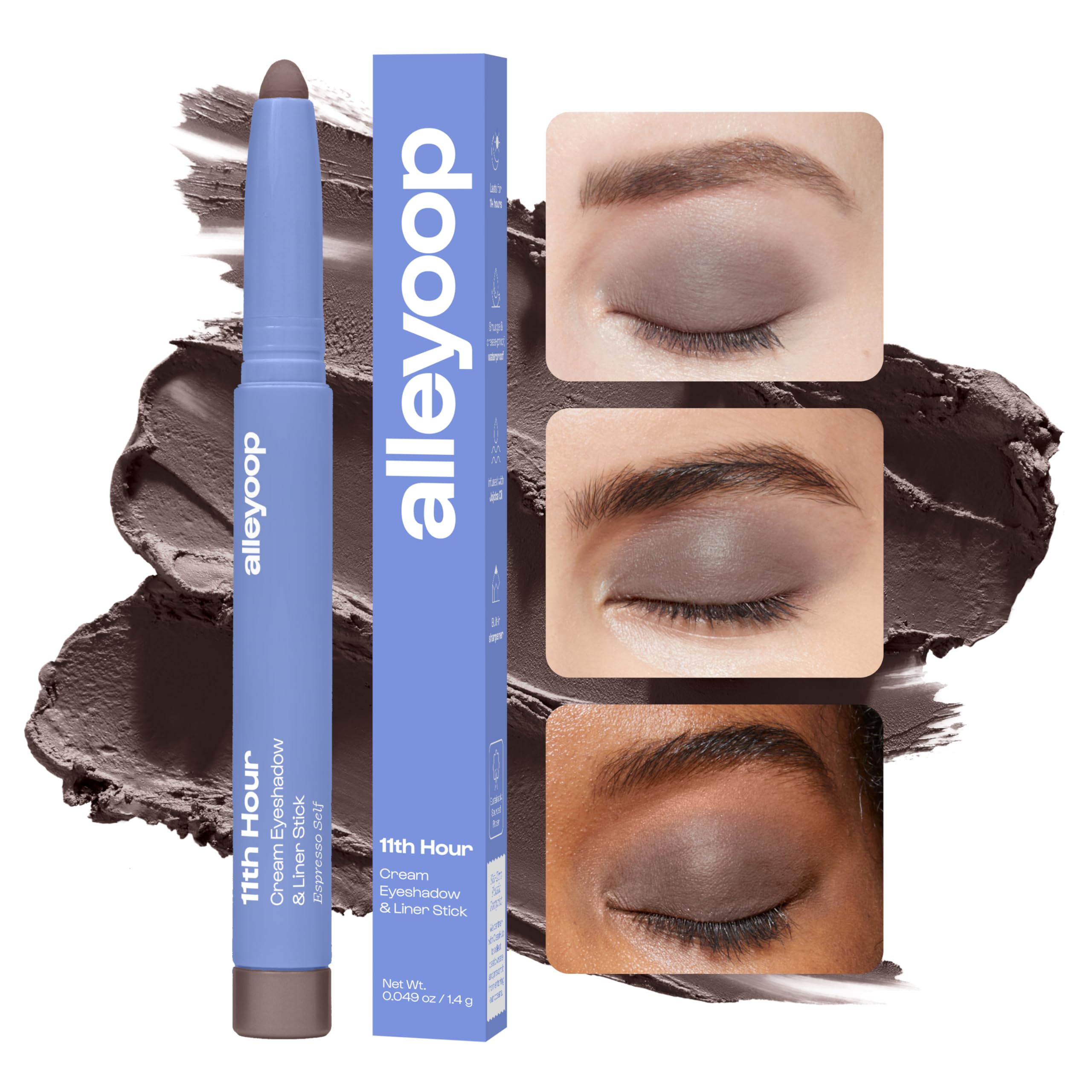 ALLEYOOP 11th Hour Waterproof Cream Eyeshadow Stick – Long-Lasting Matte Eyeshadow & Liner in Smoky Mocha