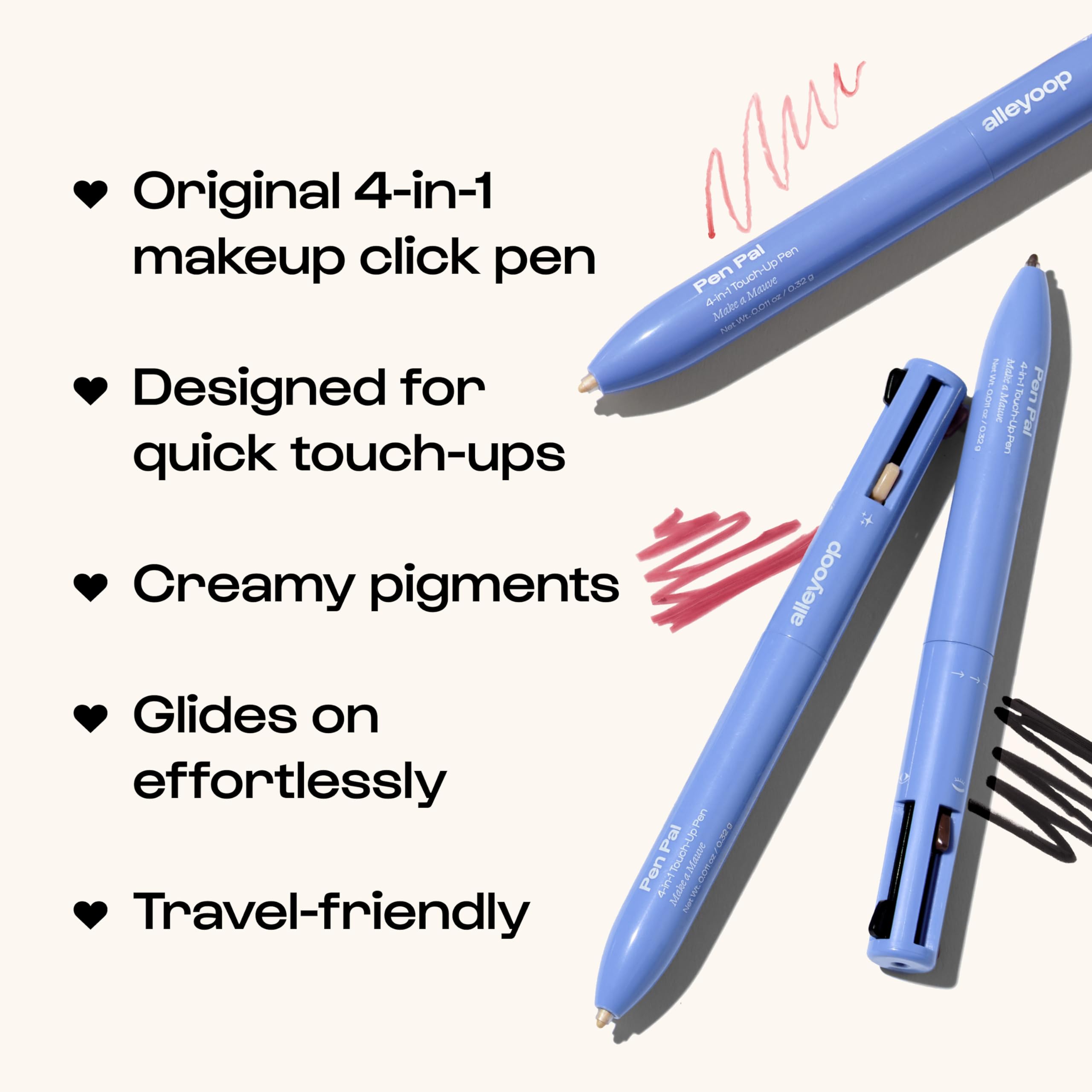 ALLEYOOP Pen Pal 4-in-1 Makeup Pen – Eyeliner, Lip Liner, Brow & Highlighter – Travel-Ready