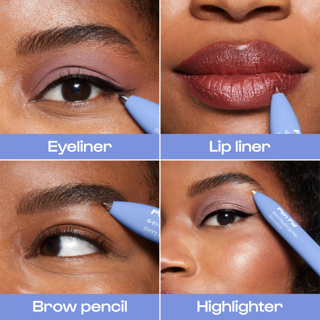 ALLEYOOP Pen Pal 4-in-1 Makeup Pen – Eyeliner, Lip Liner, Highlighter & Brow – Berry Busy (Medium - Deep)