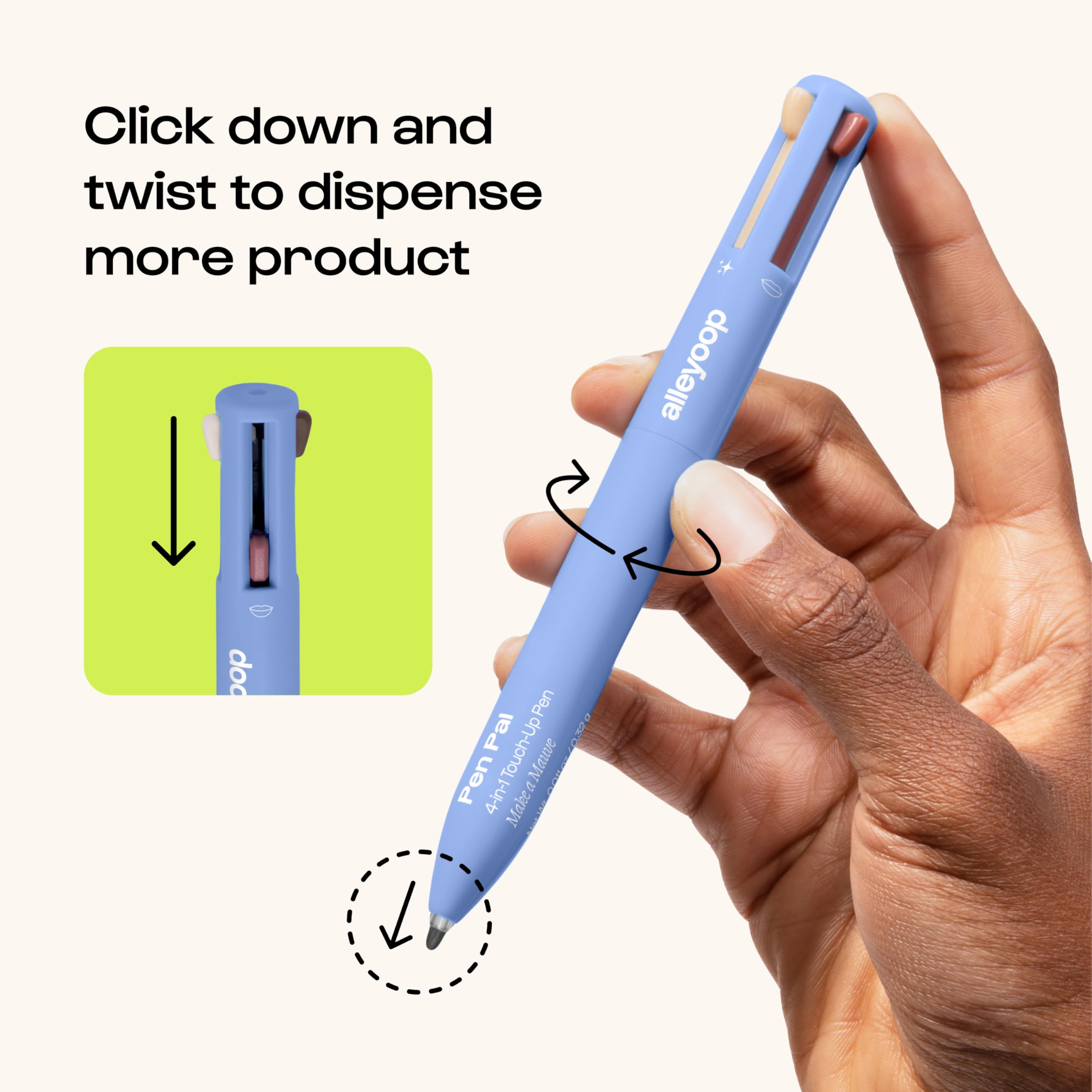 ALLEYOOP Pen Pal 4-in-1 Makeup Pen – Eyeliner, Lip Liner, Brow & Highlighter – Travel-Ready