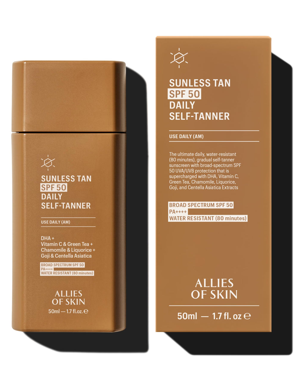 Allies of Skin Daily SPF 50 Self Tanner for Face | Buildable Natural Tan + Vitamin C