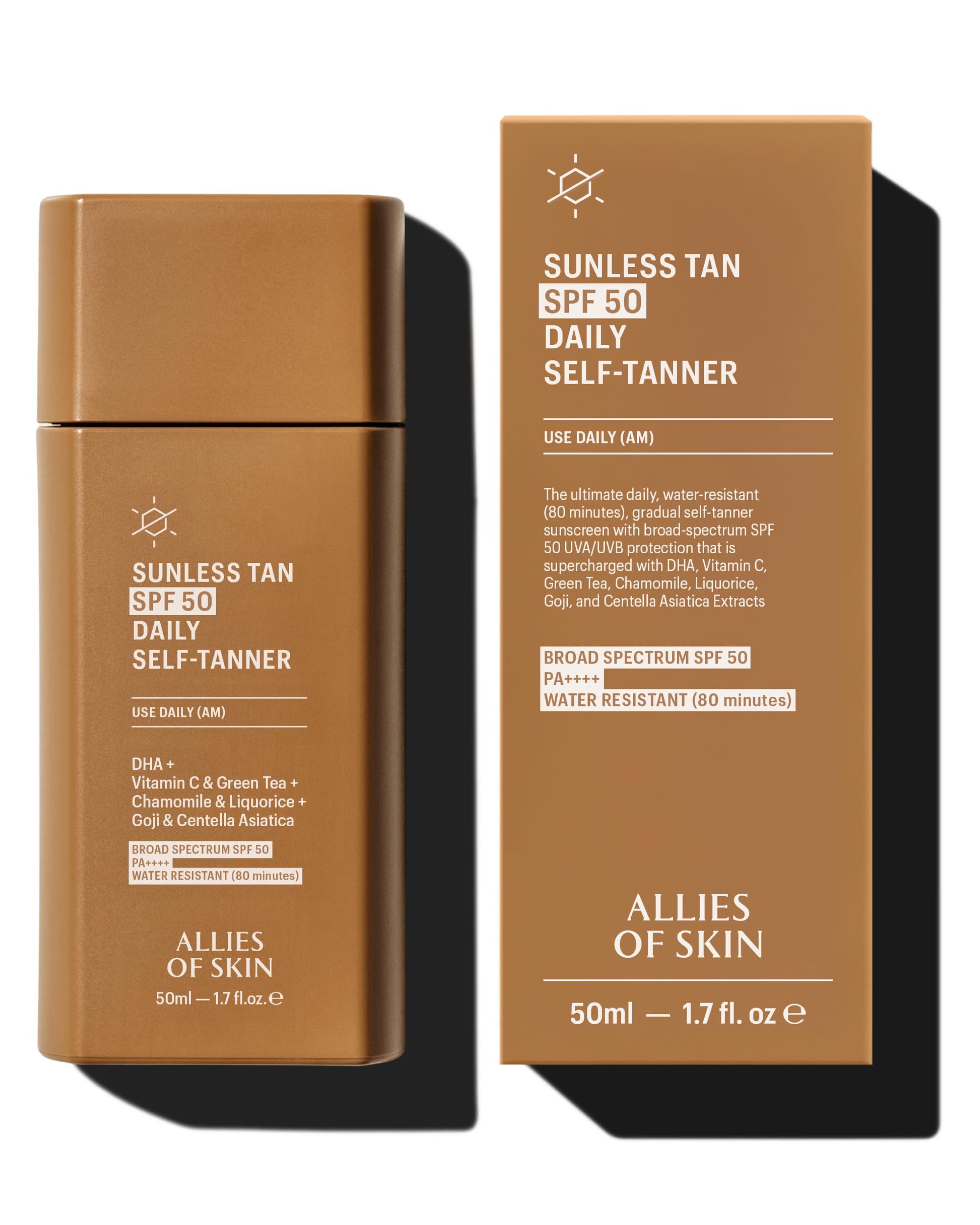 Allies of Skin Daily SPF 50 Self Tanner for Face | Buildable Natural Tan + Vitamin C