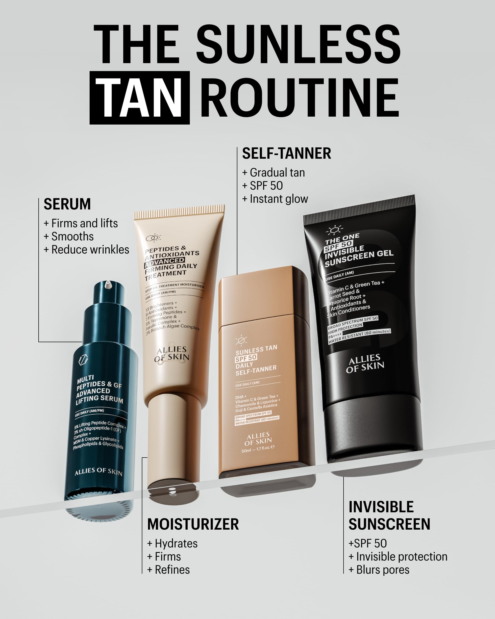 Allies of Skin Daily SPF 50 Self Tanner for Face | Buildable Natural Tan + Vitamin C