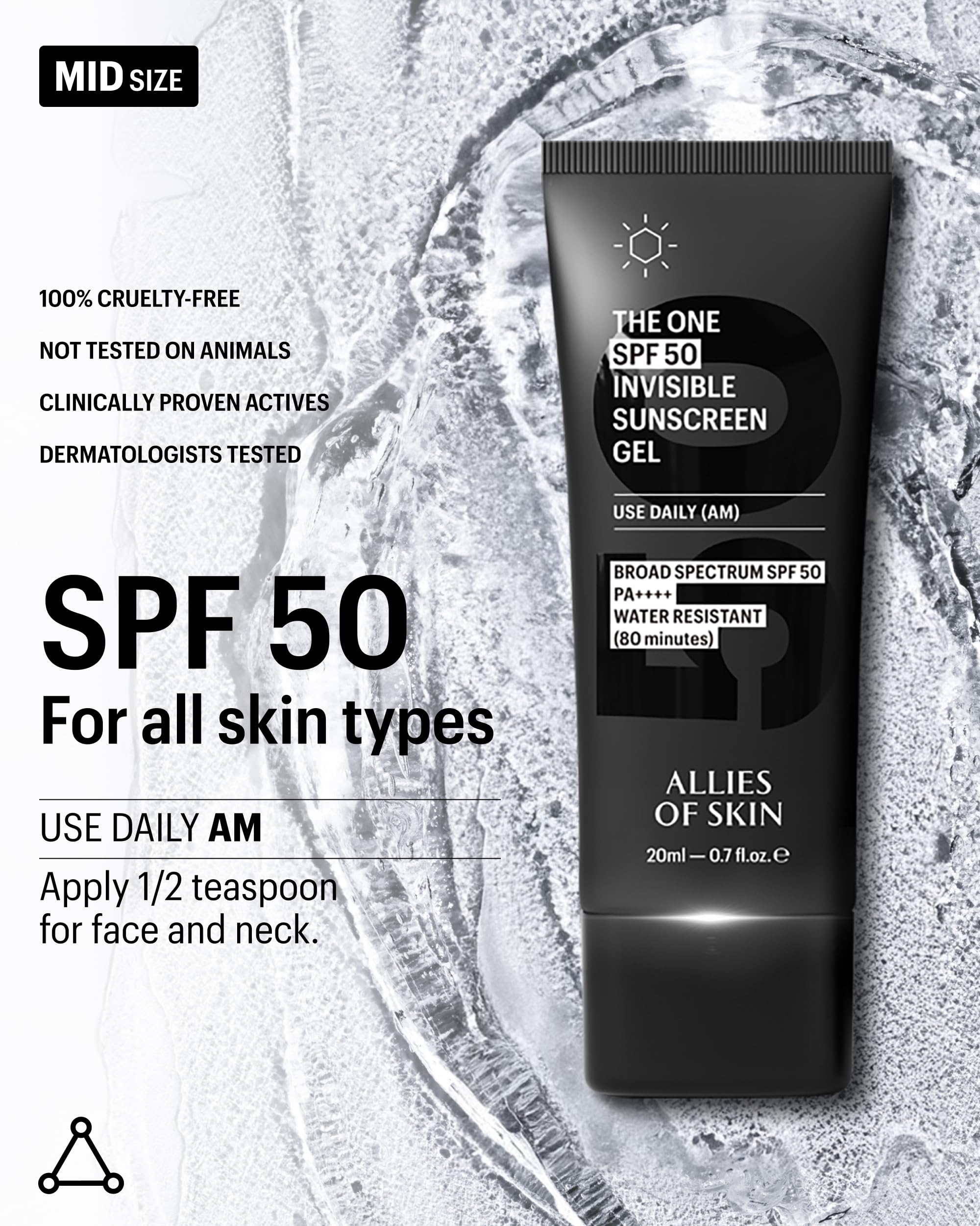 Allies of Skin Daily Face Sunscreen SPF 50 Travel Size – Zero White Cast, Lightweight Primer-Ready (0.7 oz)