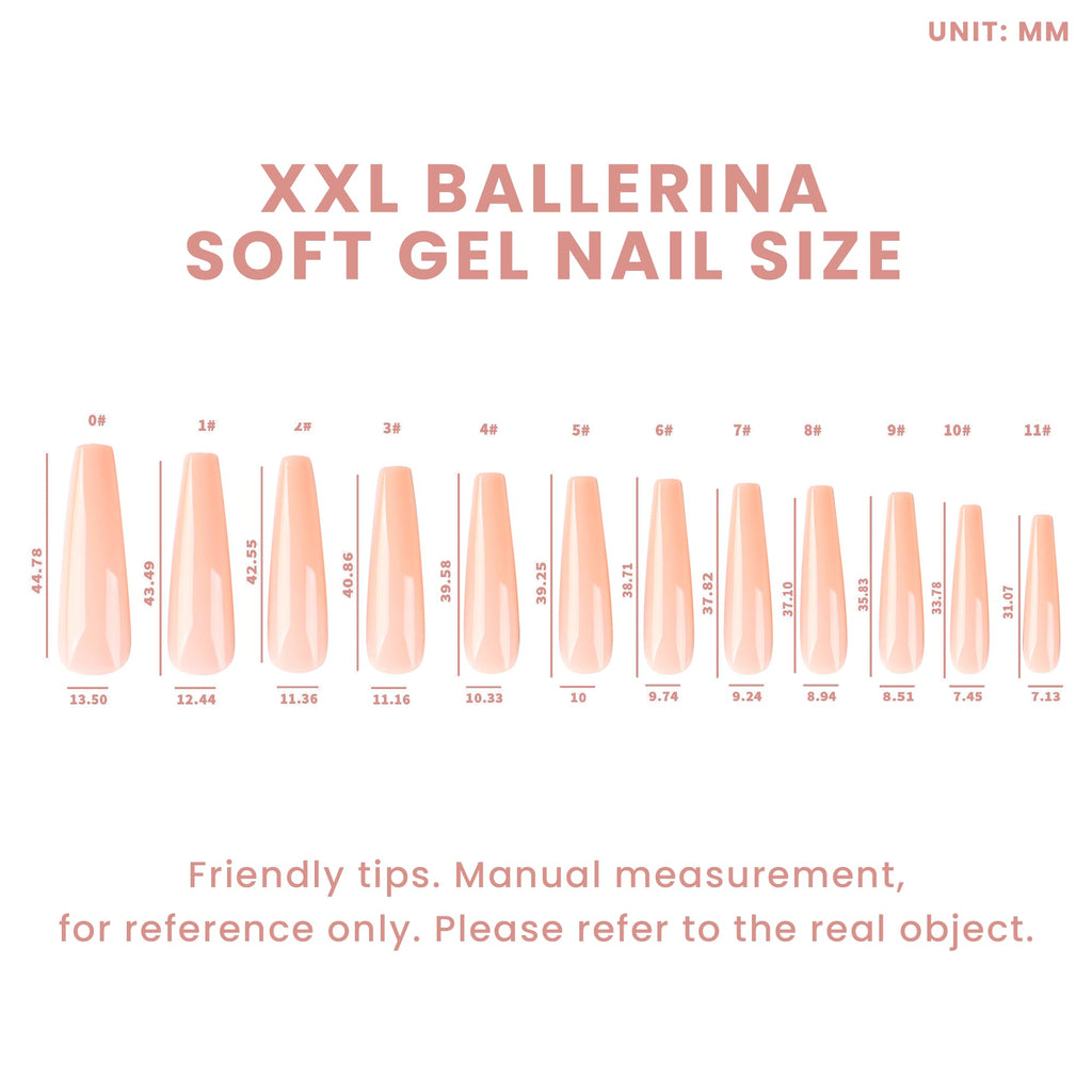 ALLKEM Soft Gel Nail Tips – 360 pcs XXL Ballerina Full Cover Nails Nude (12 Sizes)