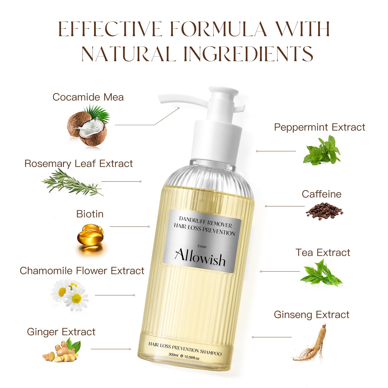 ALLOWISH Hair Loss Shampoo with Biotin, Ginger & Rosemary – Thickening & Hydrating
