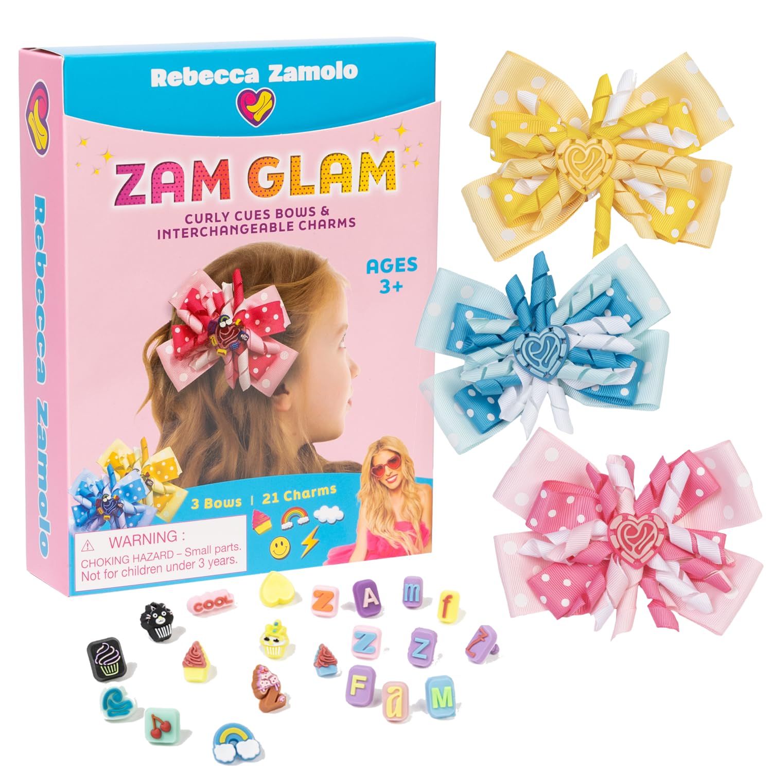 Rebecca Zamolo Zam Glam Hair Bow Set — 21 Charms & 3 Interchangeable Bows | Allstar Innovations
