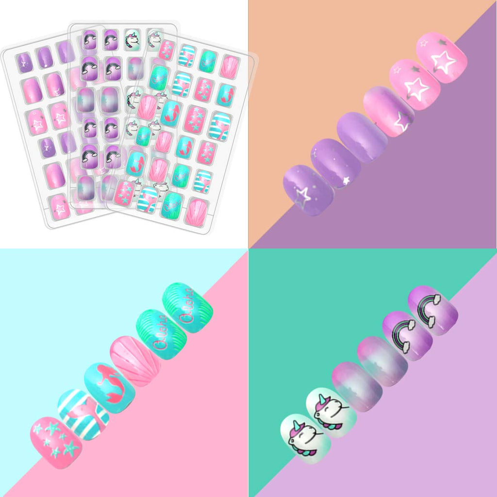Allstarry Kids Press-On Nails 120pcs – Glitter Gradient Mermaid & Unicorn 5-Pack