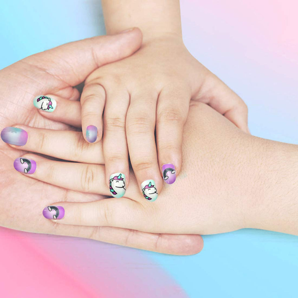Allstarry Kids Press-On Nails 120pcs – Glitter Gradient Mermaid & Unicorn 5-Pack