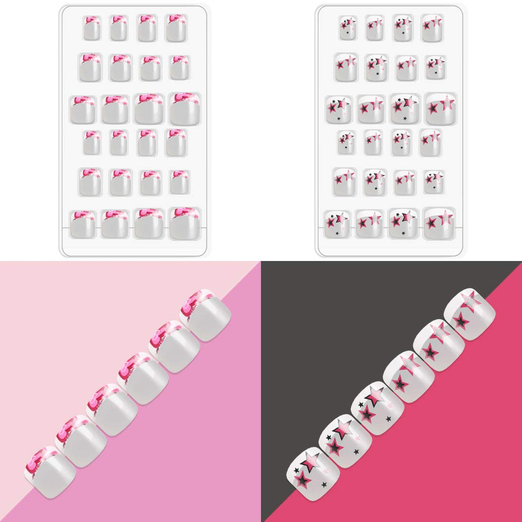 Allstarry 120Pcs French Press-On Nails Kit for Kids | 5-Pack Flower Series
