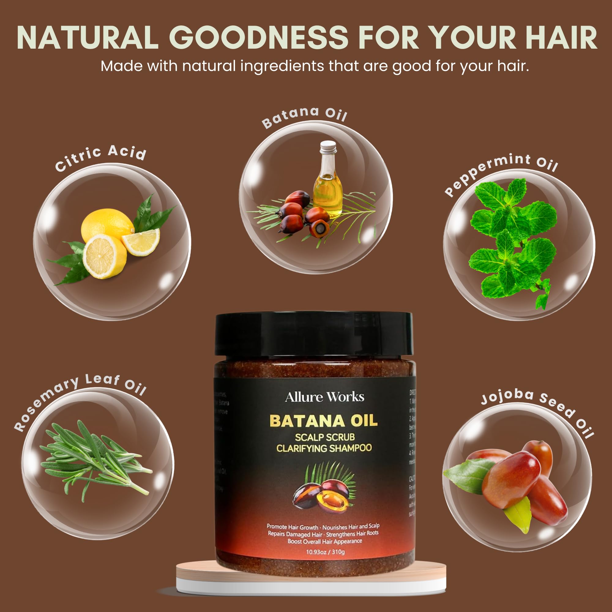 Allure Works Exfoliating Scalp Scrub & Clarifying Shampoo with Batana Oil & Rosemary – 310g