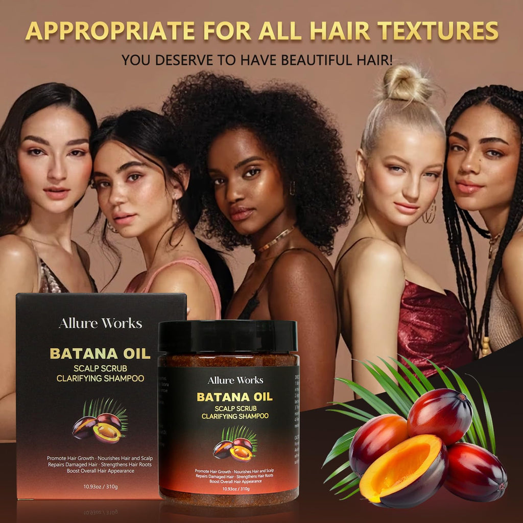 Allure Works Exfoliating Scalp Scrub & Clarifying Shampoo with Batana Oil & Rosemary – 310g