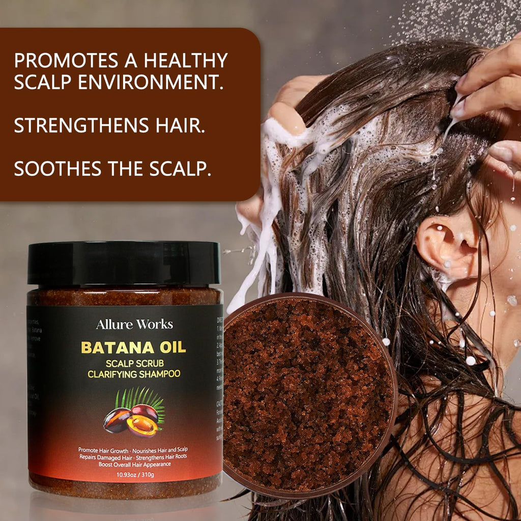 Allure Works Exfoliating Scalp Scrub & Clarifying Shampoo with Batana Oil & Rosemary – 310g