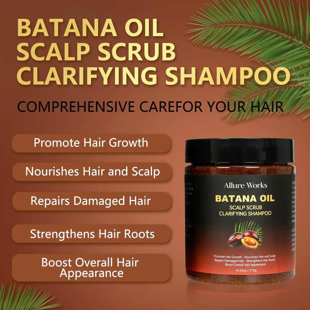 Allure Works Exfoliating Scalp Scrub & Clarifying Shampoo with Batana Oil & Rosemary – 310g