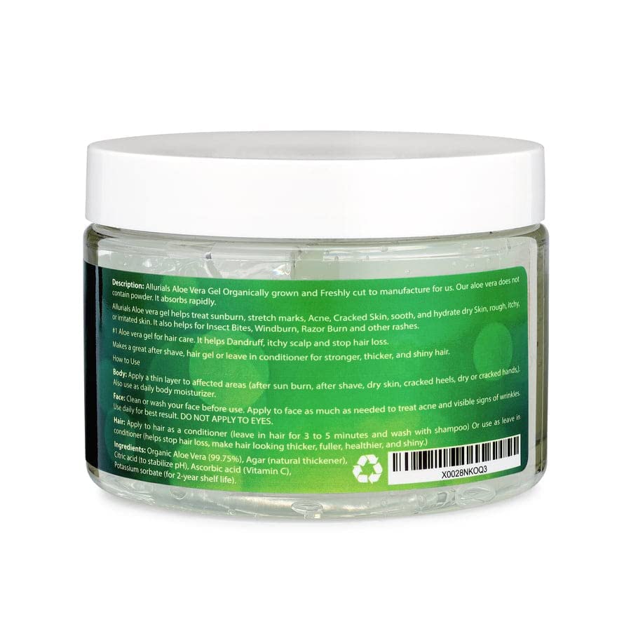 Allurials 99.75% Pure Organic Aloe Vera Gel – Made in USA, Dermatologist Approved, 12 oz