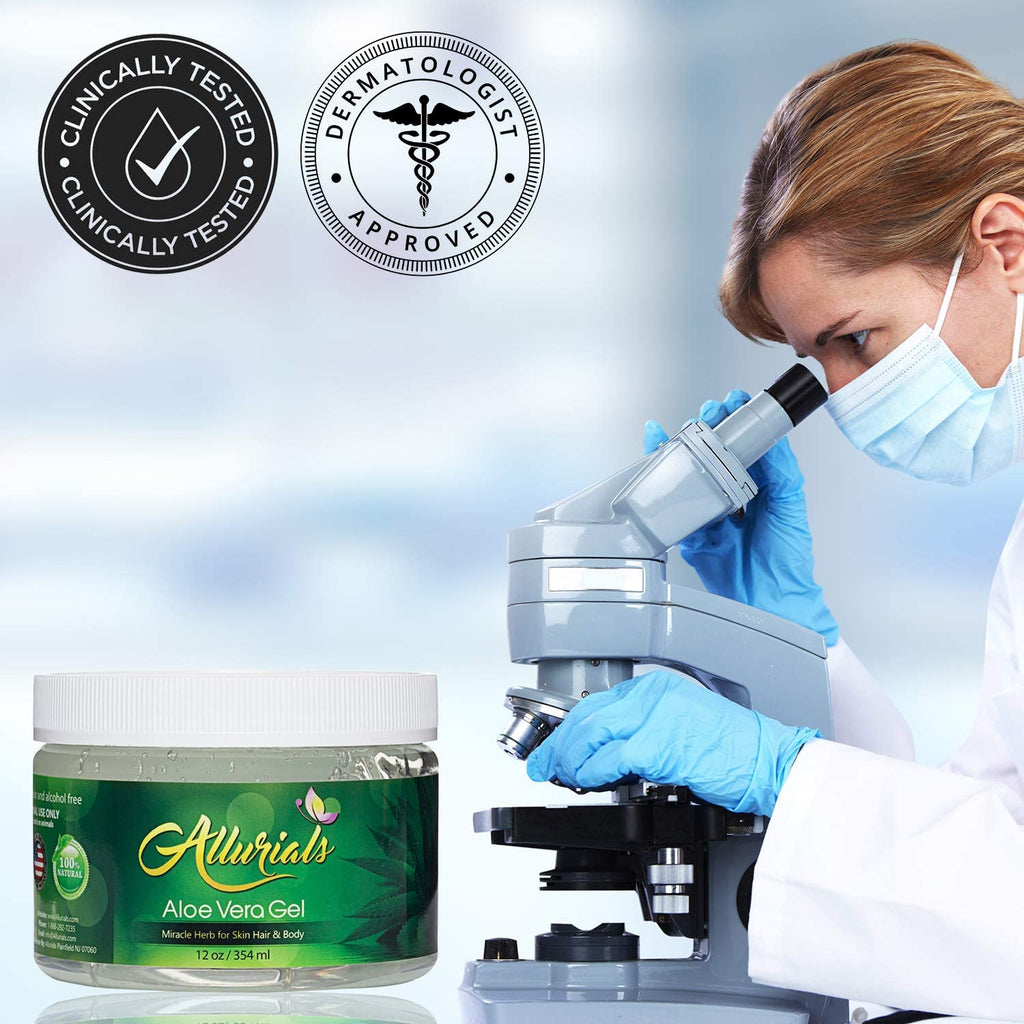 Allurials 99.75% Pure Organic Aloe Vera Gel – Made in USA, Dermatologist Approved, 12 oz