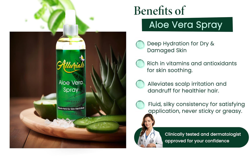 Allurials 99.75% Pure Organic Aloe Vera Spray – Clinically Tested, Dermatologist Approved (12 oz)