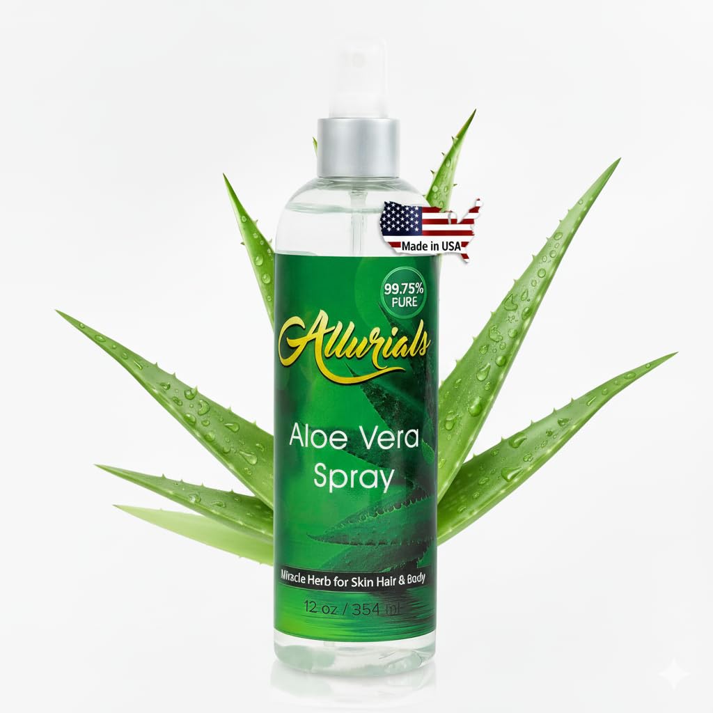 Allurials 99.75% Pure Organic Aloe Vera Spray – Clinically Tested, Dermatologist Approved (12 oz)