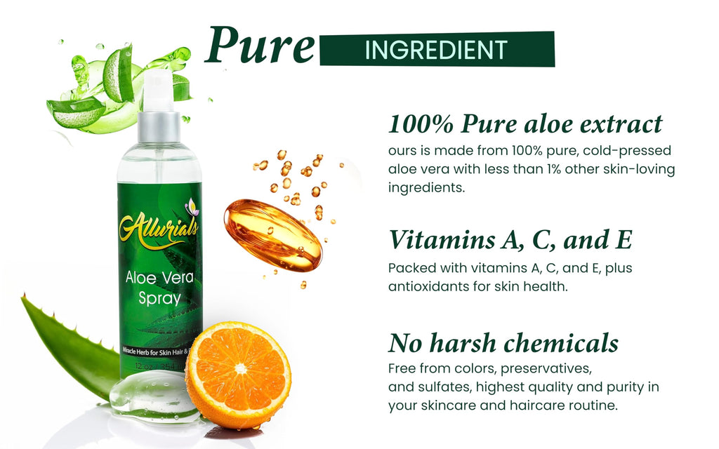 Allurials 99.75% Pure Organic Aloe Vera Spray – Clinically Tested, Dermatologist Approved (12 oz)