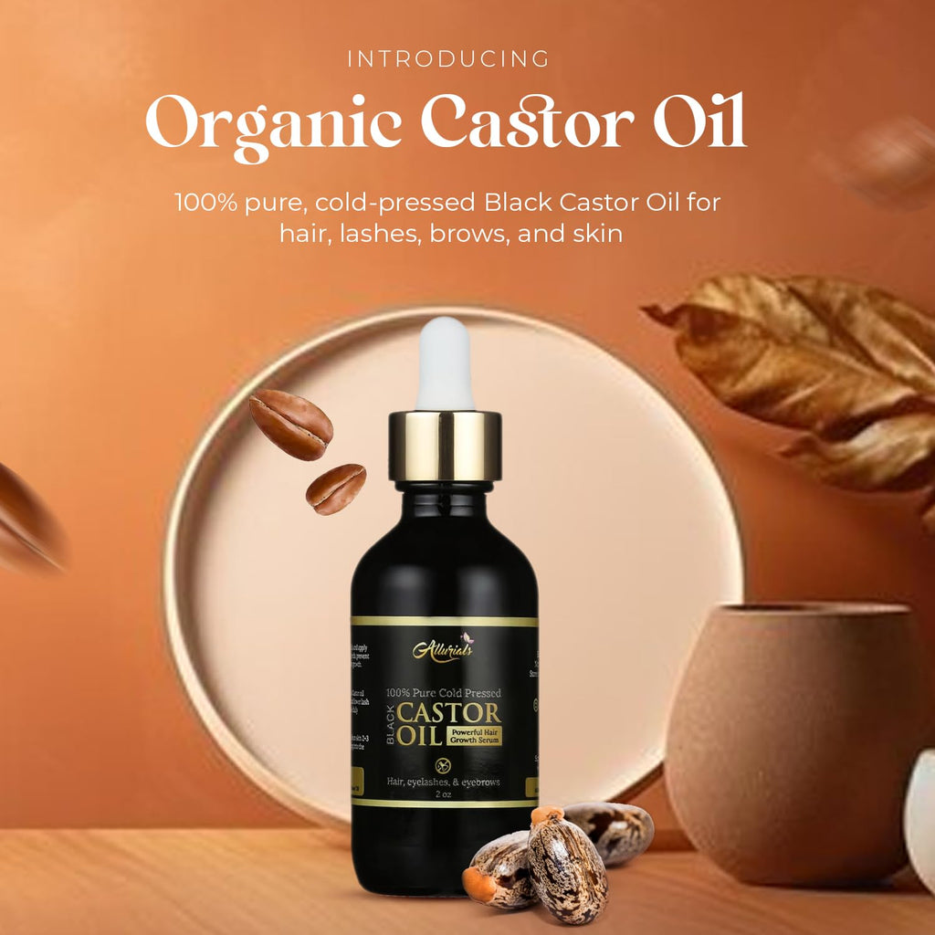 Allurials Organic Castor Oil – 2 Fl Oz | 100% Pure & Natural Premium Carrier Oil for Hair, Eyelashes & Skin