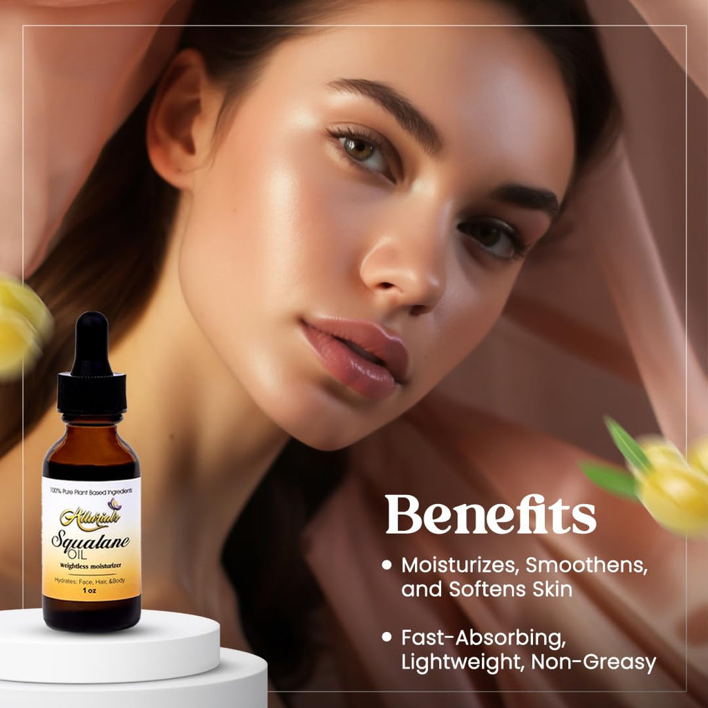 Allurials 100% Organic Squalane Oil – Plant-Based Face, Hair & Body
