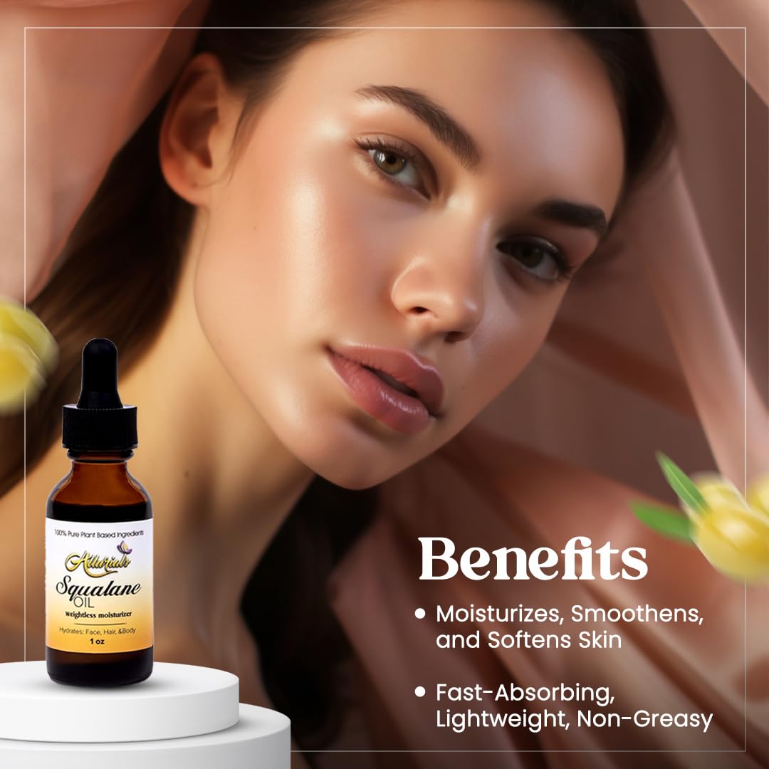 Allurials 100% Organic Squalane Oil – Plant-Based Face, Hair & Body