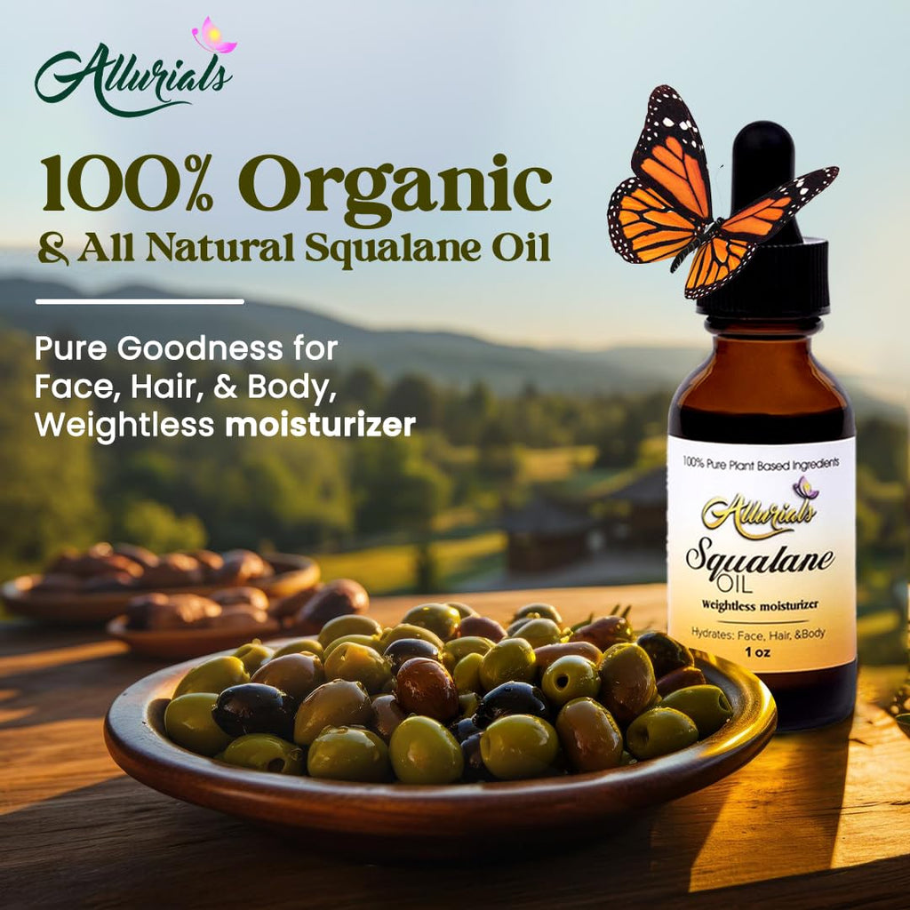 Allurials 100% Organic Squalane Oil – Plant-Based Face, Hair & Body