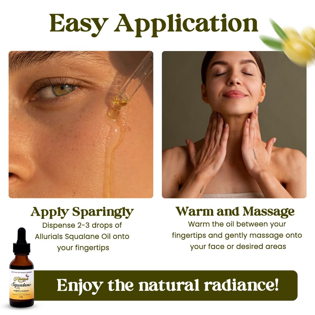 Allurials 100% Organic Squalane Oil – Plant-Based Face, Hair & Body